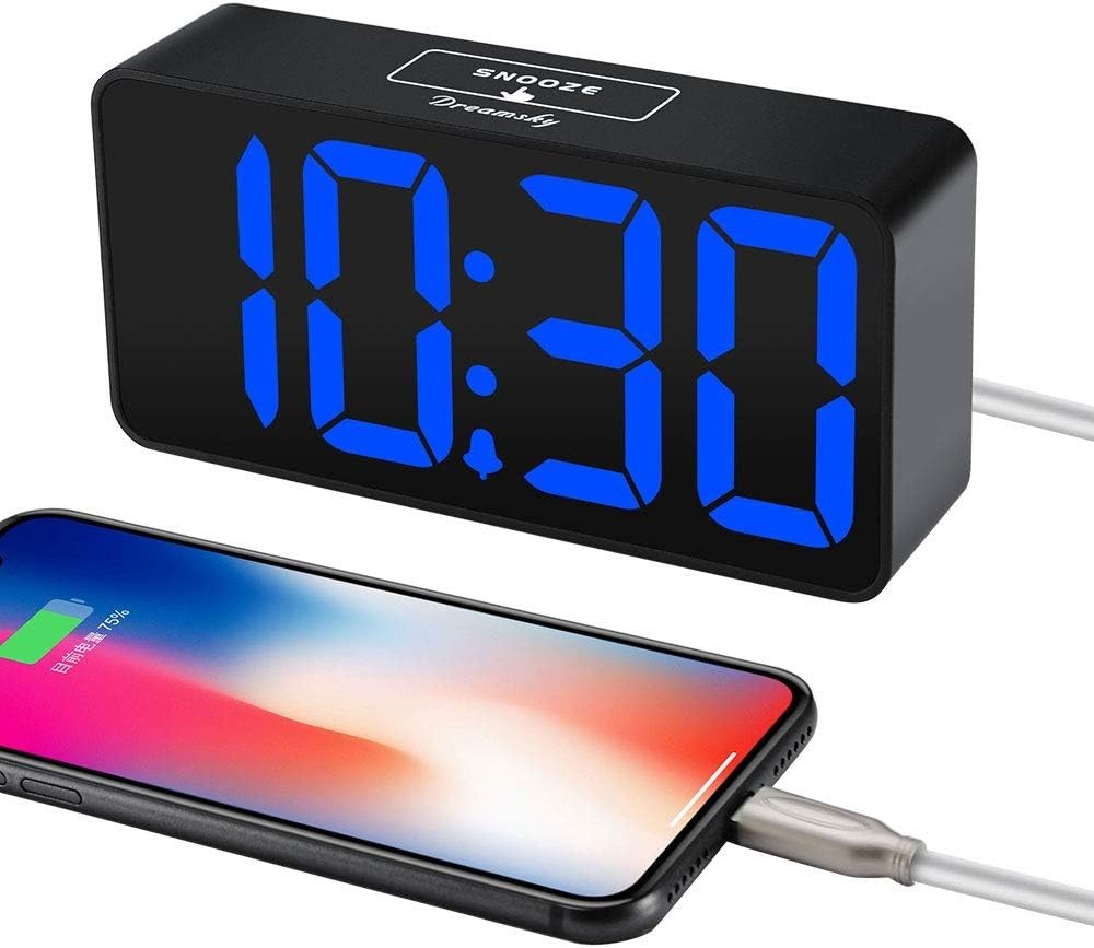 Compact Digital Clock with Jumbo Display, USB Charging & Adjustable Alarm Volume