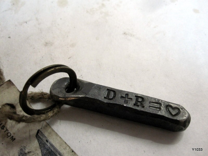 Iron gift key chain. Blacksmith forged D+R=heart