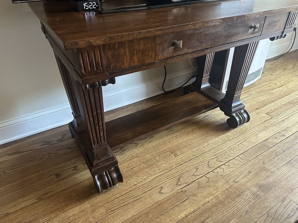 Antique Oak Library Table with One Drawer