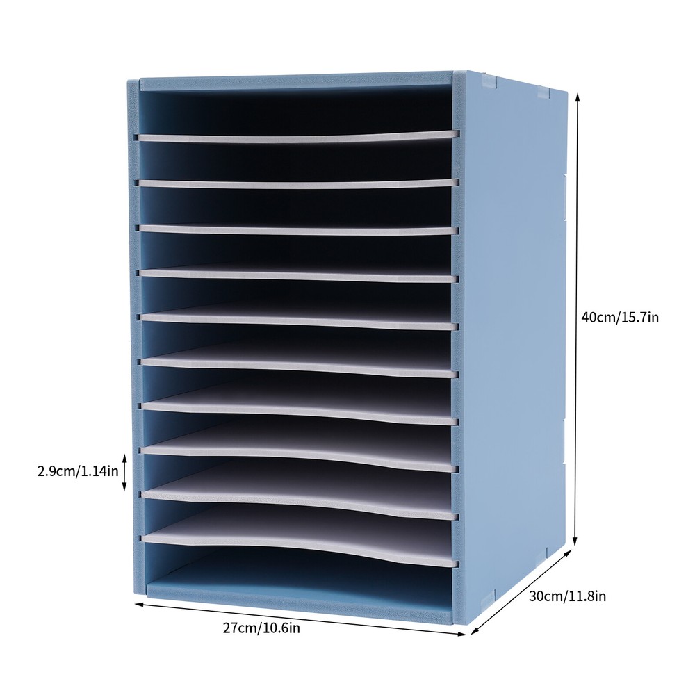 11-Compartment Vertical Desktop Sorter, Blue, Durable Organizer for Letters