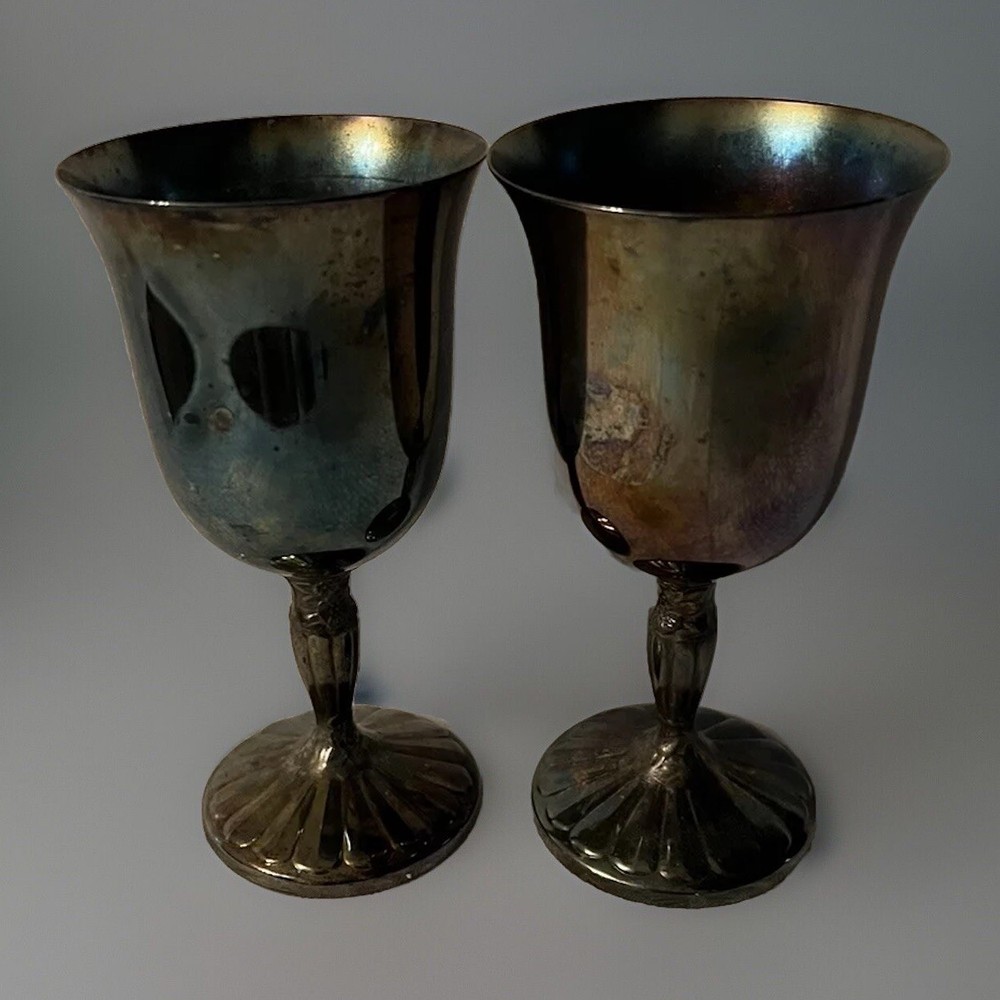 International Silver Co. ~2~ Silver Plate Wine Goblets.