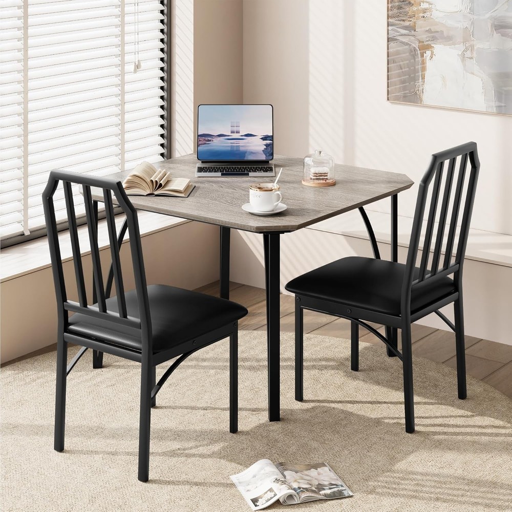 3PCS Dining Table Set for 2 with Upholstered Chair Kitchen Table and Chairs Gray