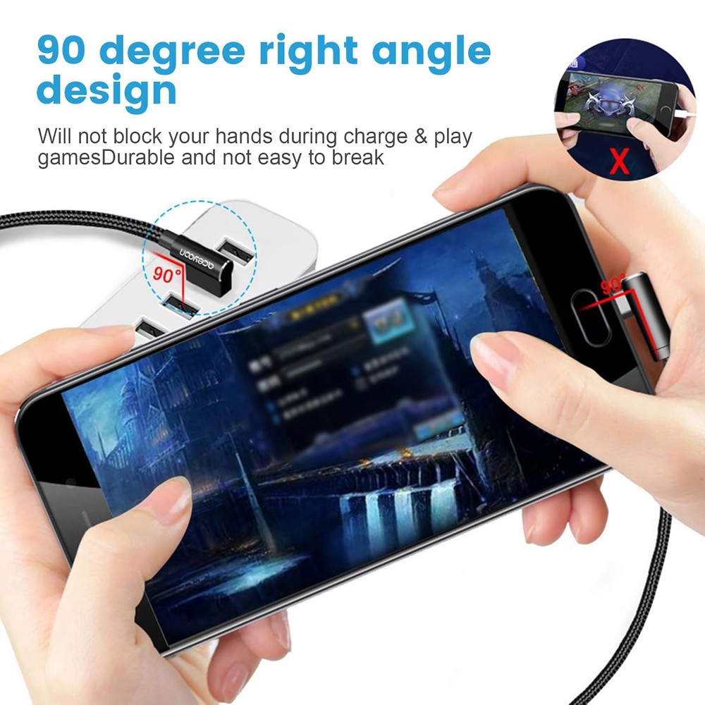 aceyoon [3 Pack Right Angle USB Type C Charger Cable, 0.6ft Braided 90