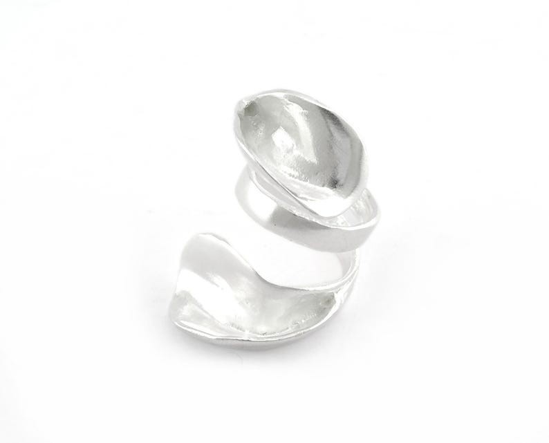 Leaf Wrap Ring Adjustable Shiny Silver Plated (17.5mm 7US inner size) 3495