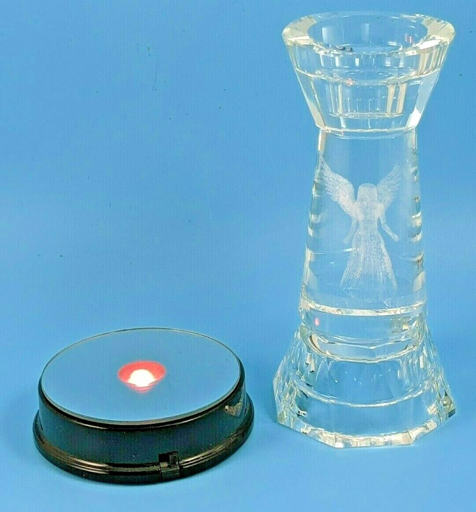 Cut Crystal Laser Angel Candle Holder Light Up Base