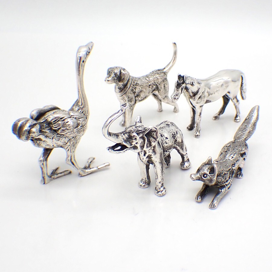 Miniature Animals Figurines 5 Pcs Sterling Silver and 800 Silver