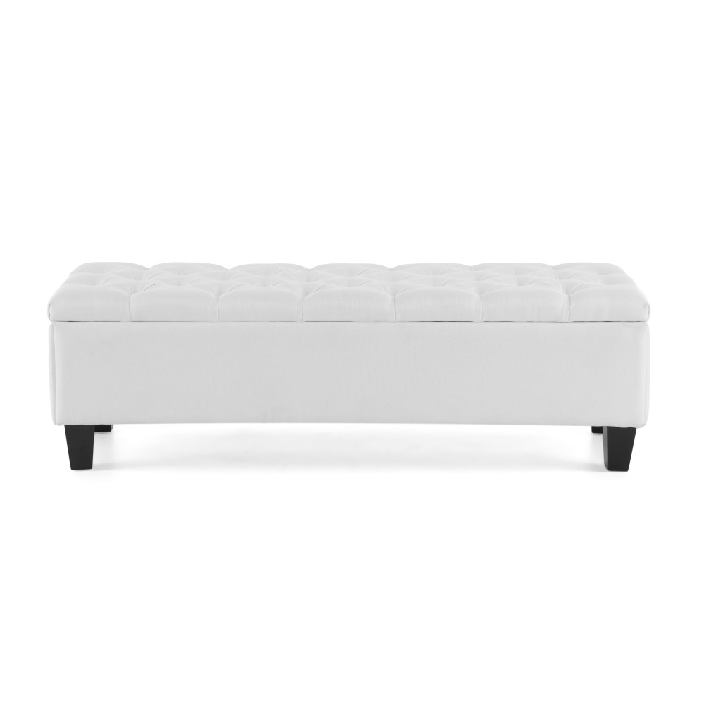 Light Gray Storage Ottoman Bench, Button Tufted Diamond Stitch Extra Seating