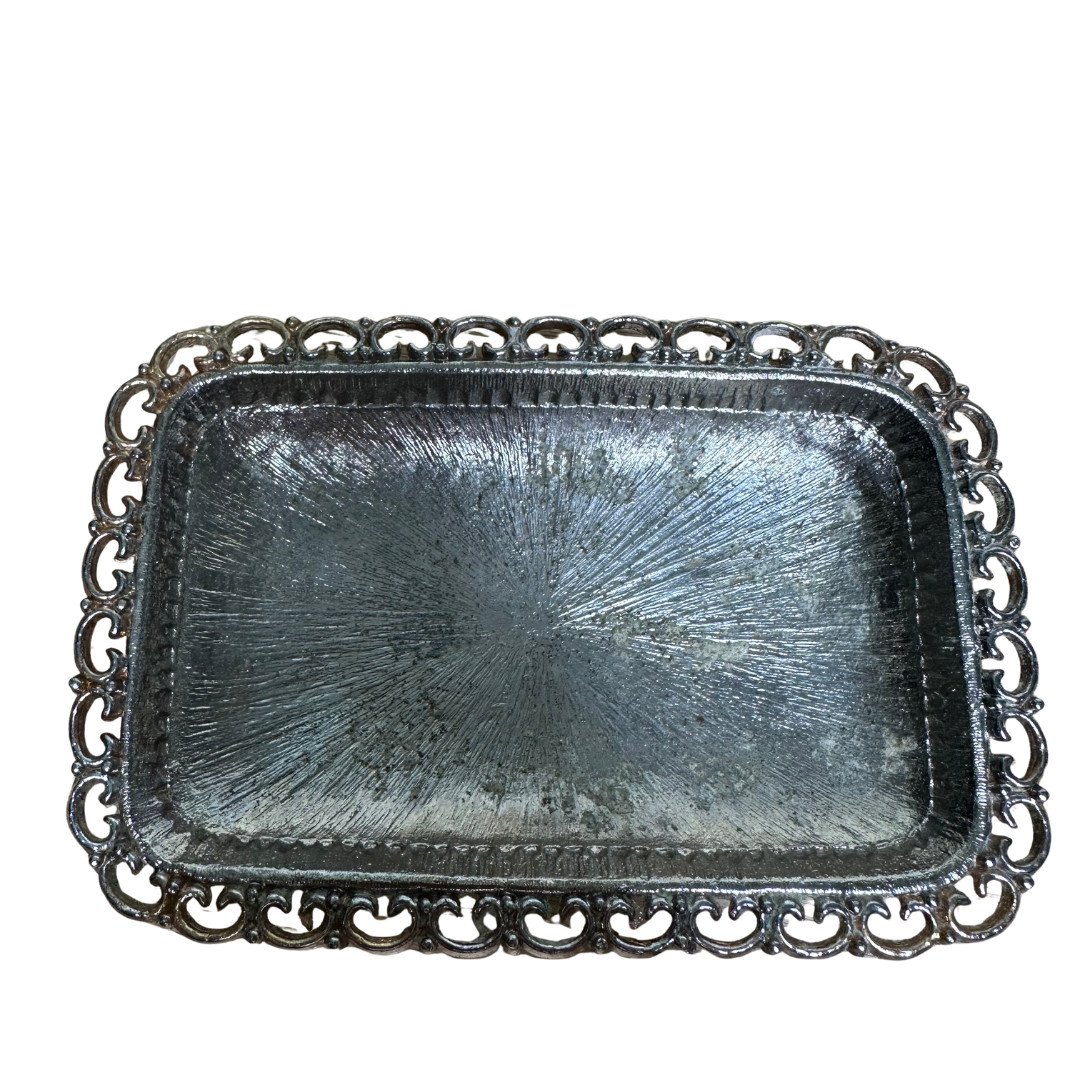 VTG Marly Silver Plated Small Footed Rectangular Soap Tray Pierce Rim Vanity