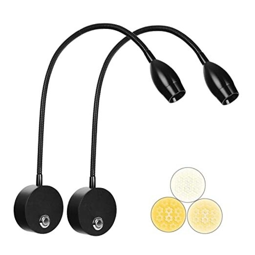 Bedside Reading Light for Bed, Bed Wall Mounted Reading Light, Black (2-Pack)