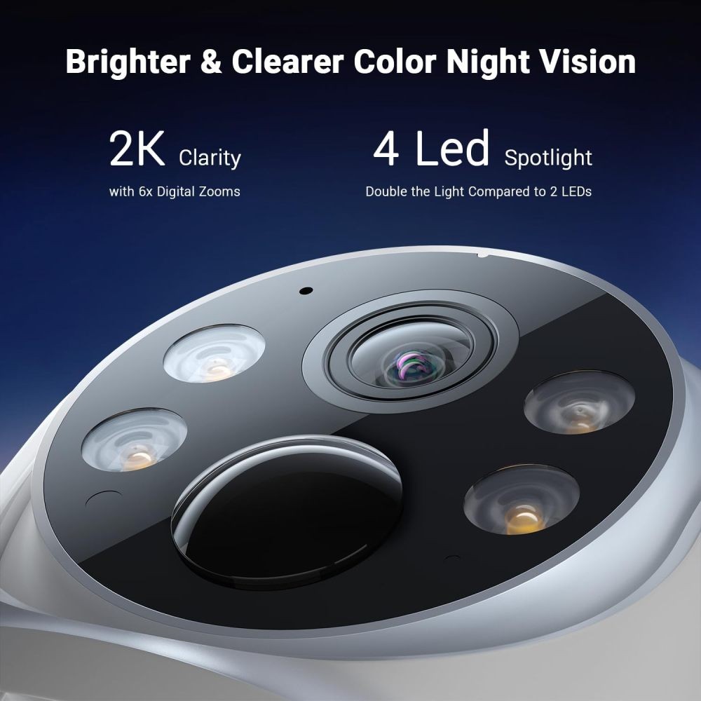 Wireless Security Camera System 2 Camera Kit Solar Powered 360°PTZ Auto Tracking