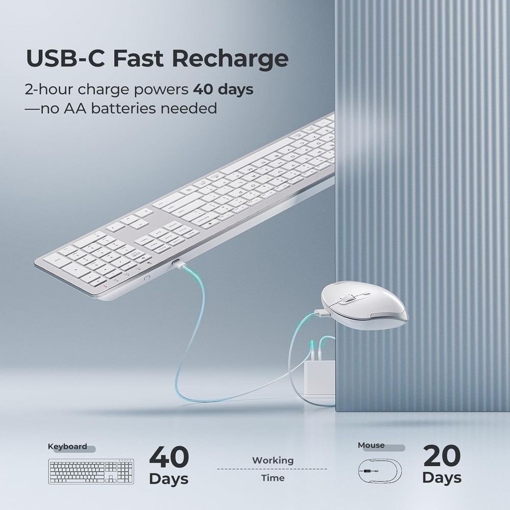 Wireless Keyboard and Mouse Combo Set for Apple Mac, Slim Size