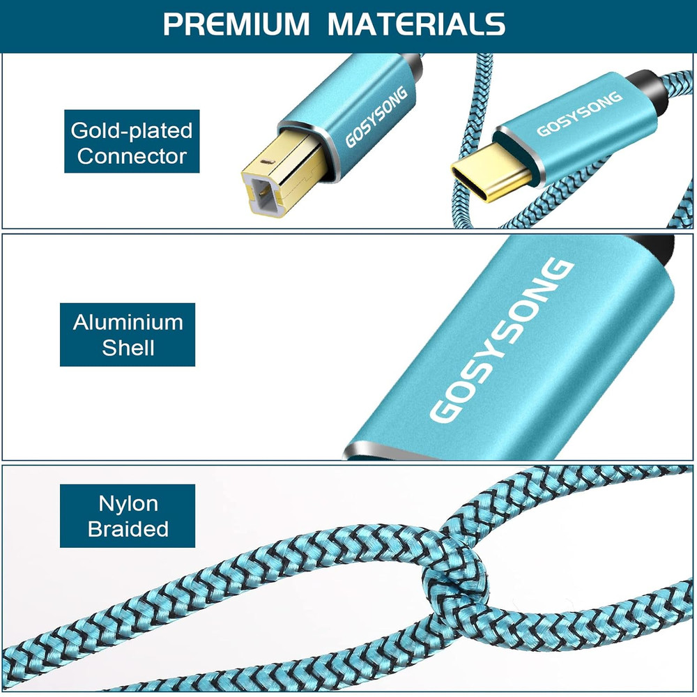 20Ft USB C to USB B Printer Cord - High Speed, Compatible with Printer, Scanner,
