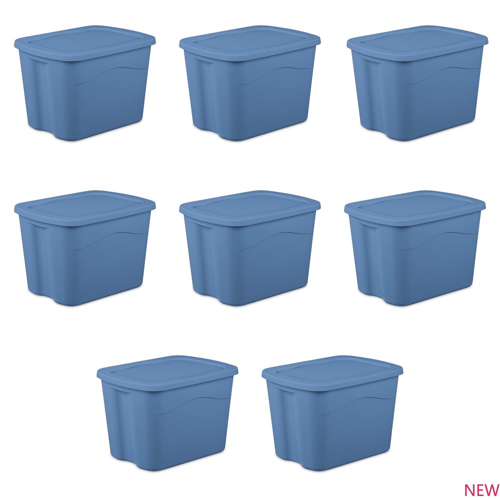 18 Gallon Plastic Storage Container with Snap-on Lid, Light Blue, 8 Pack！