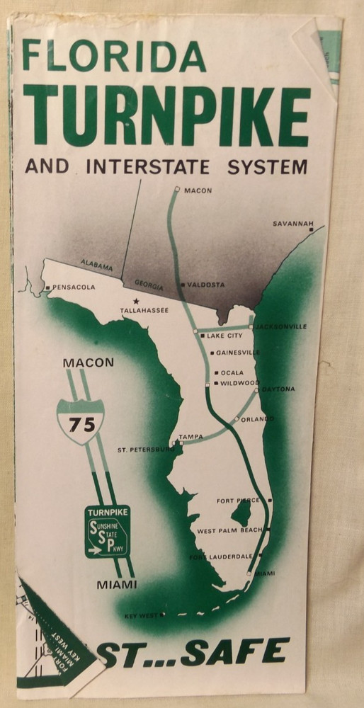 FLORIDA TURNPIKE and Interstate System 1966 Map / Brochure