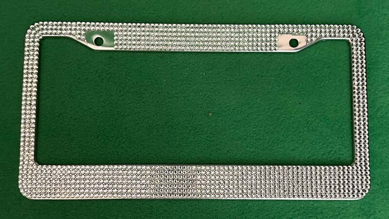 Alphastic Glass Diamond Car License Plate Frame 2 Sets Blue & Silver.