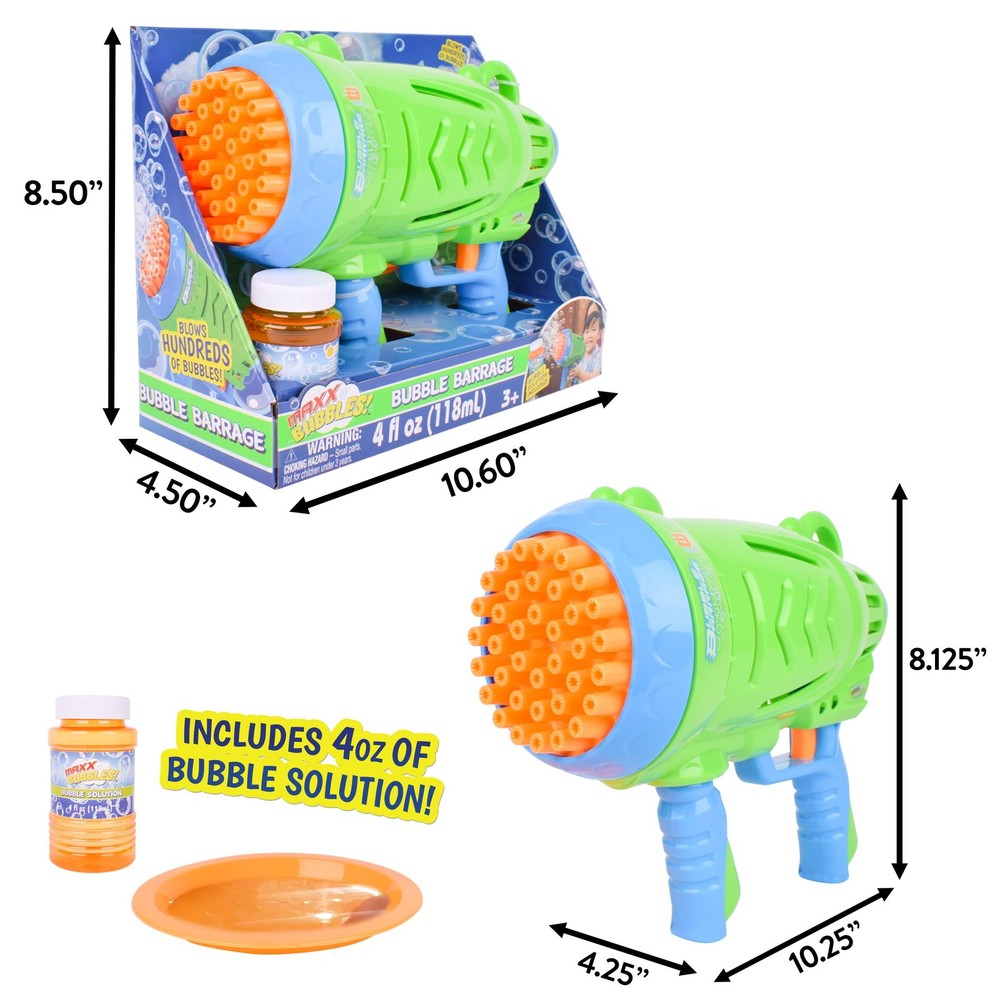 Maxx Bubbles Automatic Bubble Barrage Gun Includes Non Toxic Large, Green