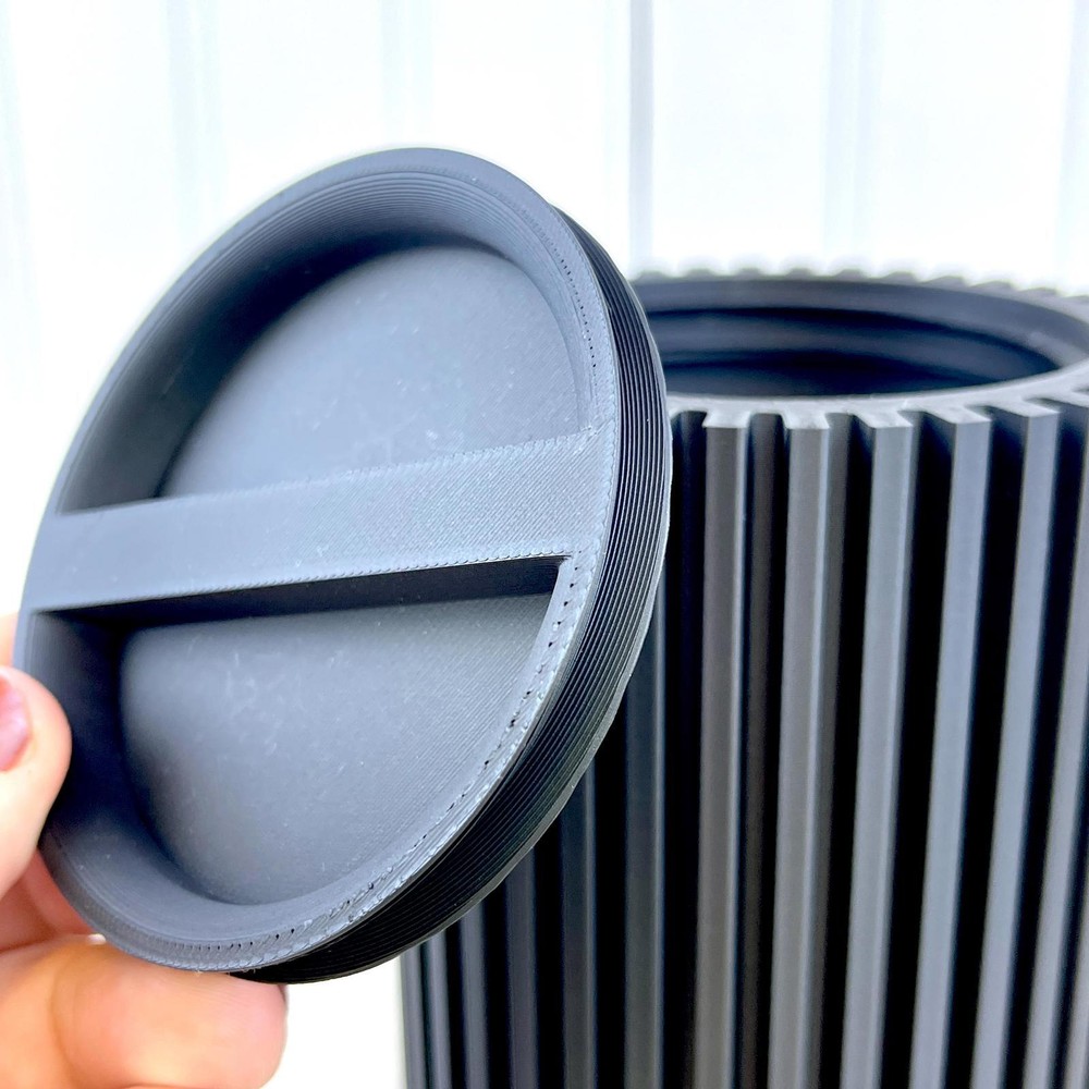 Striped Lidded Storage Container, Organizer for Desk, Vanity or Home