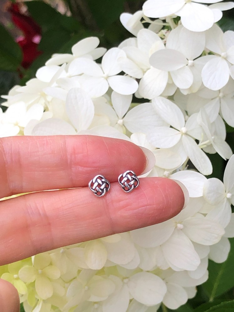 Small Celtic Knot Stud Earrings 925 Sterling Silver Womens 5.8mm Tiny