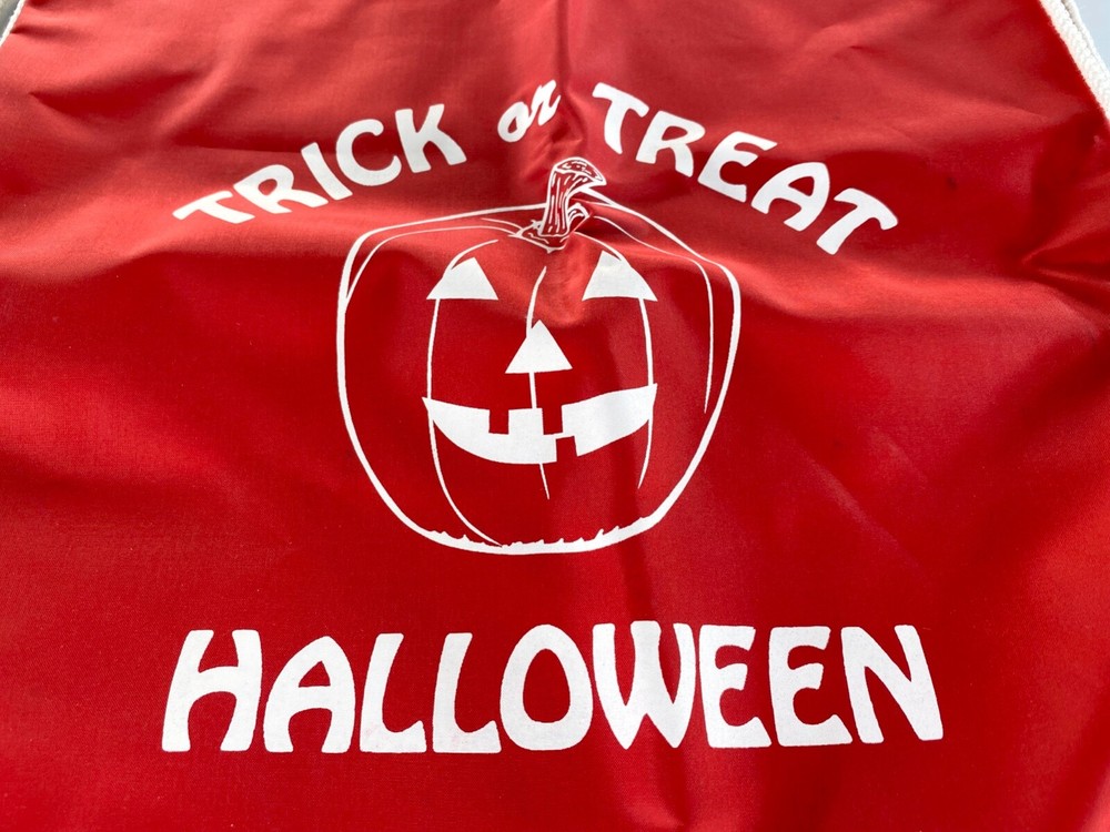 Vintage HAPPY HALLOWEEN Drawstring Backpack Trick Or Treat Bag Polyester RED