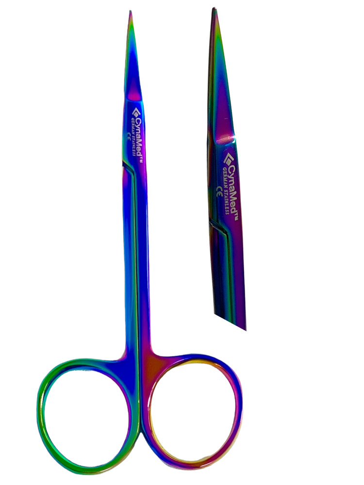 GERMAN IRIS MICRO SURGICAL SCISSORS STRAIIGHT TIP 4.5" MULTI RAINBOW TITANIUM