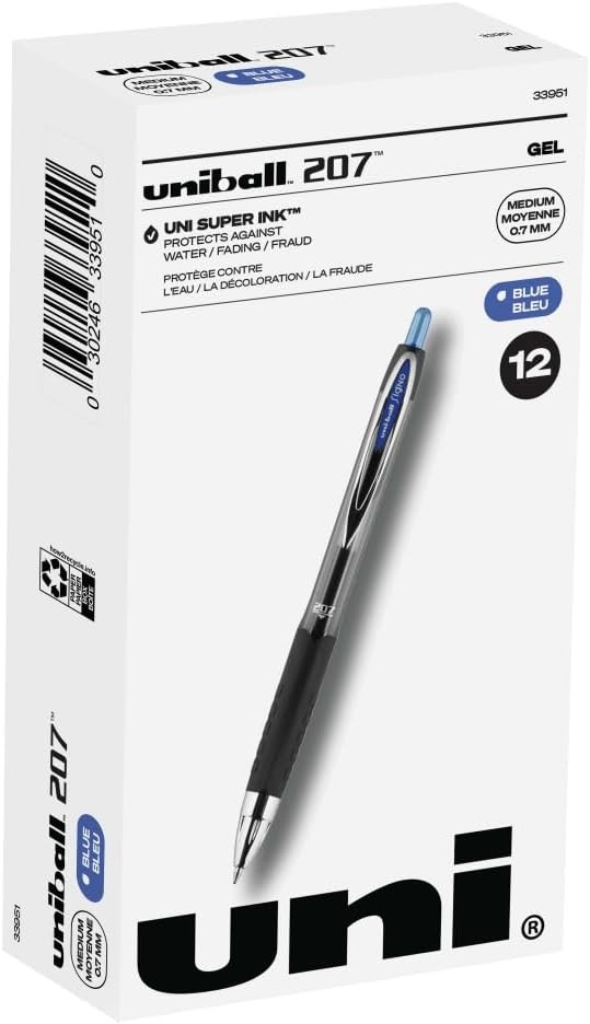 uni-ball 207 Retractable l Pens Medium Point, 0.7mm, Blue