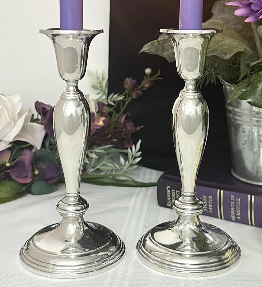 Sterling Silver Candle Holders Vintage .925 Silver Dinner Candlesticks - Pair