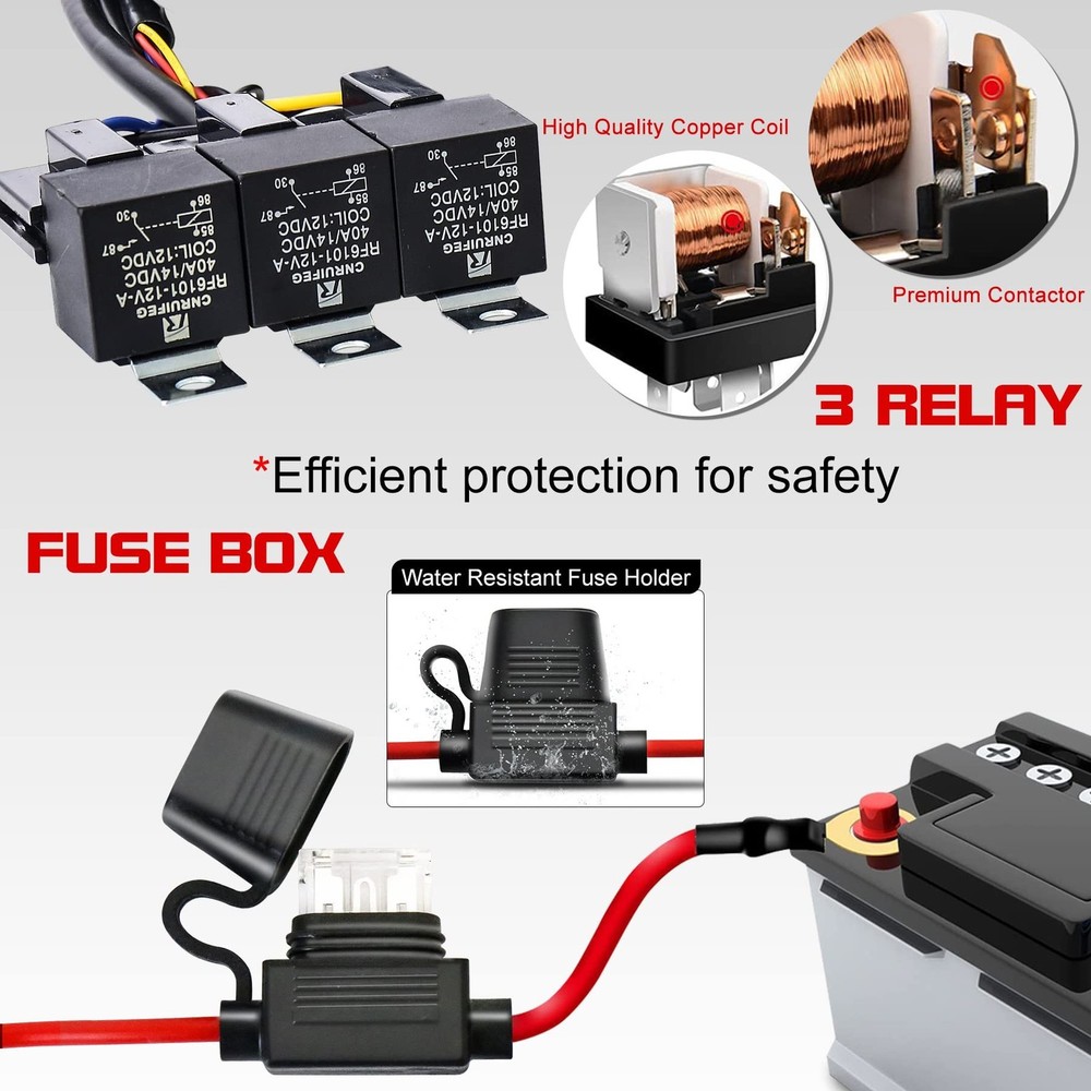 12V 4 Wire LED Side Shooter Pods Wiring Harness Kit with 3 On/Off Switches fo...