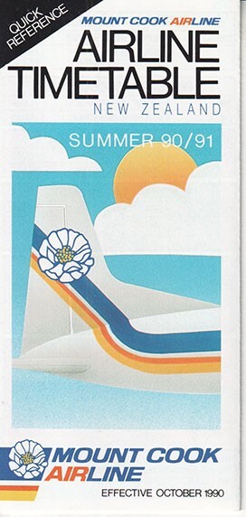 Mount Cook Airline timetable 1990/OCT