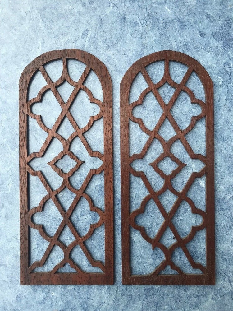 Pair of Walnut Fretwork Pieces