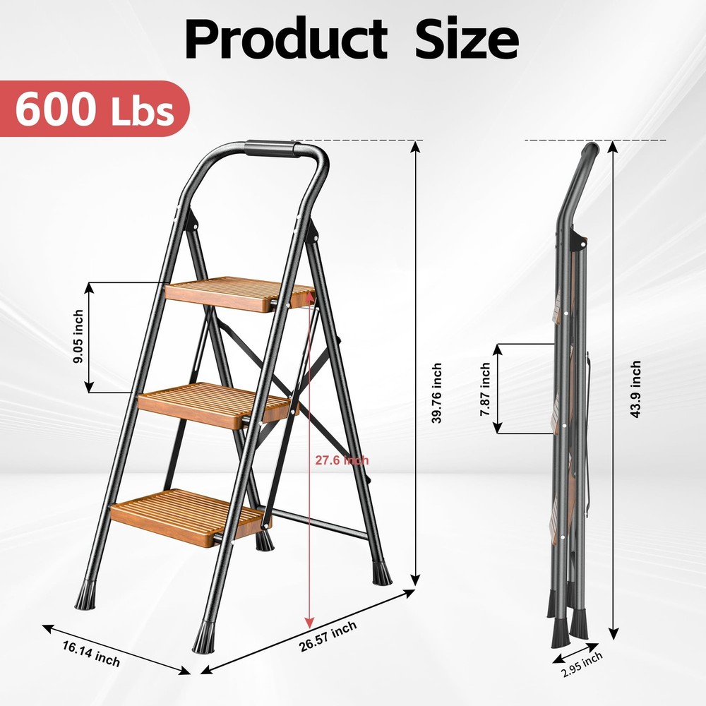 Step Ladder Foldable Folding Stool - for Home Adults Kitchen 3 Stepping Extensio