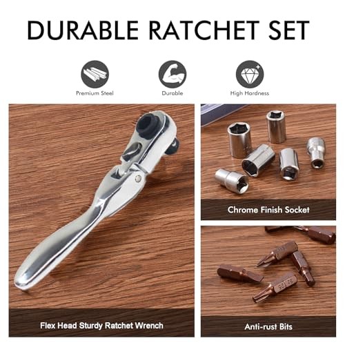 Mini ratchet screwdriver Set, Right Angle Ratchet wrench with bits and socket