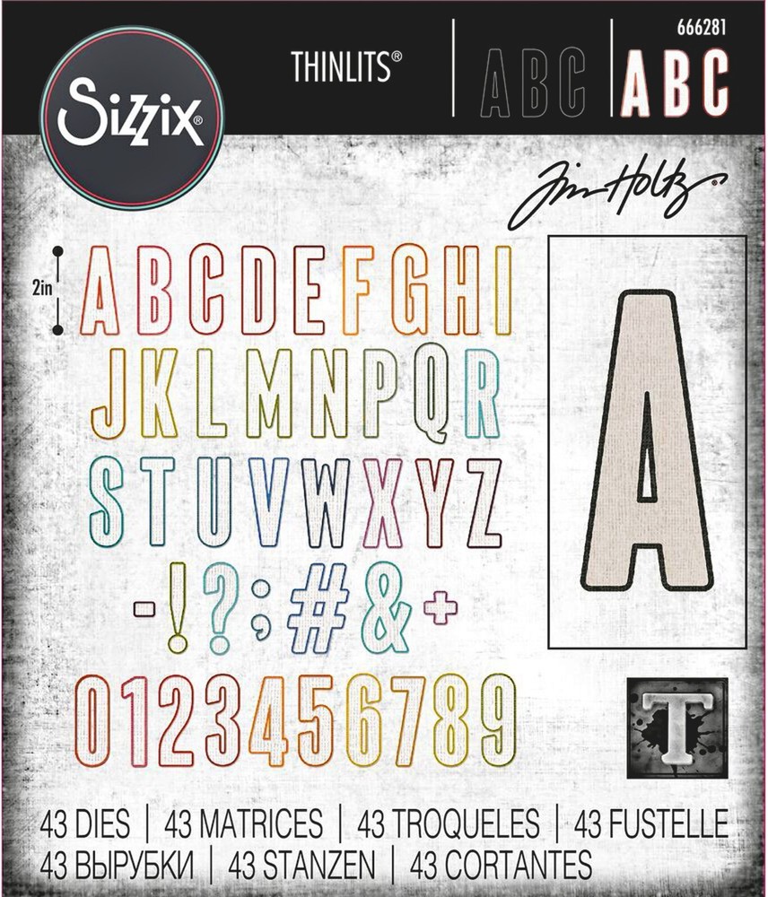 Sizzix Thinlits Alphanumeric Bulletin 43pc set #666281 Retail $40.99 Tim Holtz