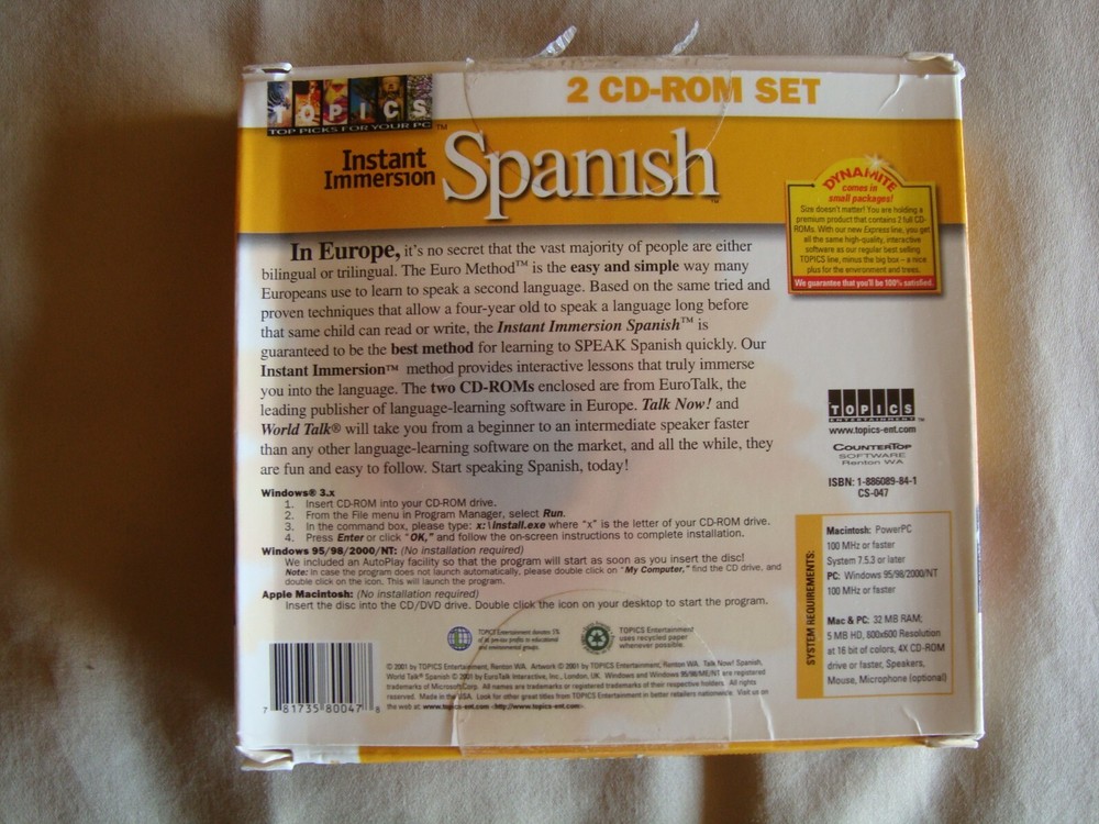 Instant Immersion - Spanish 2 CD-ROM Set, Dual Platform PC/MAC, EURO Method