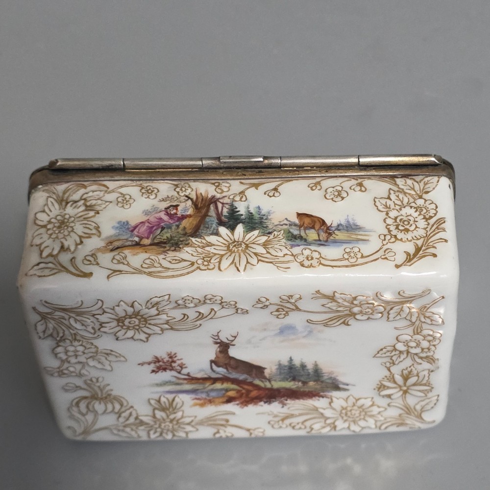 Very Fine Antique KPM table snuff box silver mount