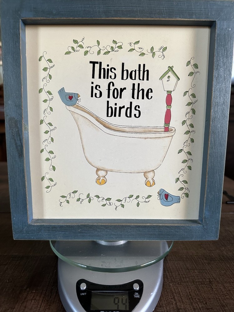 Framed Decorative Wall Art with Bird Bath Illustration