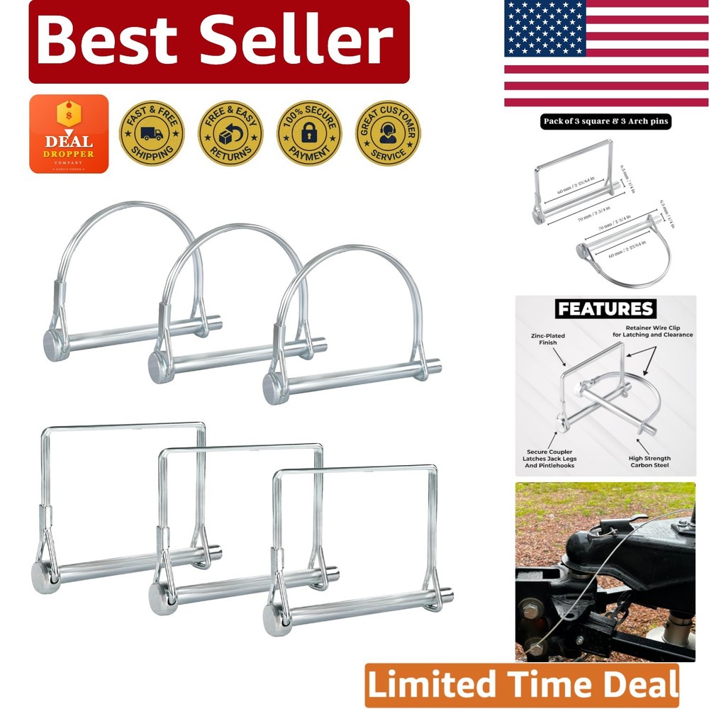 Pack of 6 Durable Trailer Pins - 2-3/4" Coupler Pin, Rust-Resistant Carbon Steel