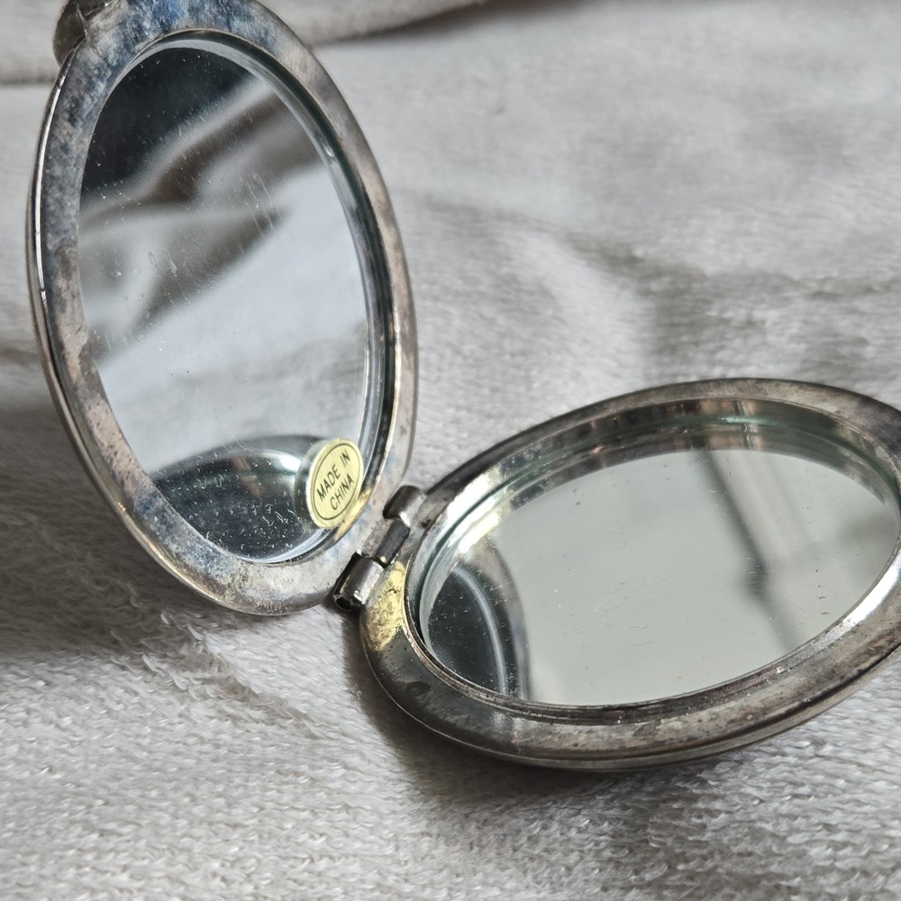 Sterling Silver Ornate Floral Compact Mirror with Engraved Initials BAB