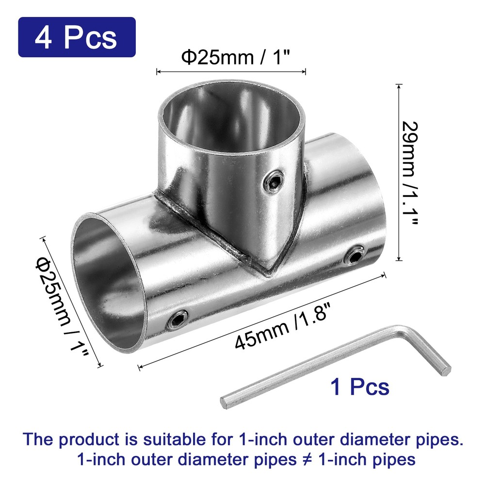 4Pcs Tee Structural Pipe Connectors 1" Fit Pipe Dia 3 Way