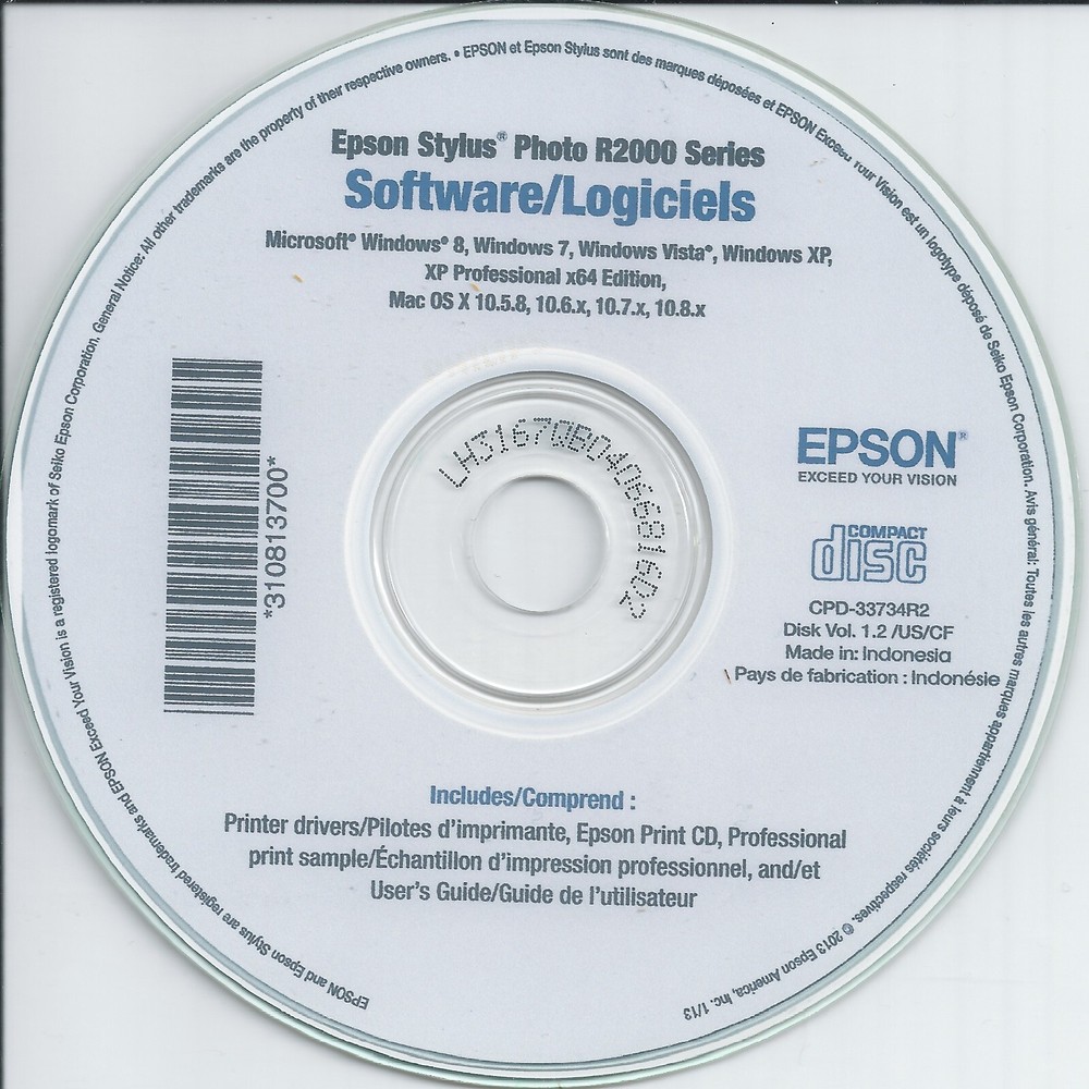Epson Stylus Photo R2000 Series BackUP Printer Software CD