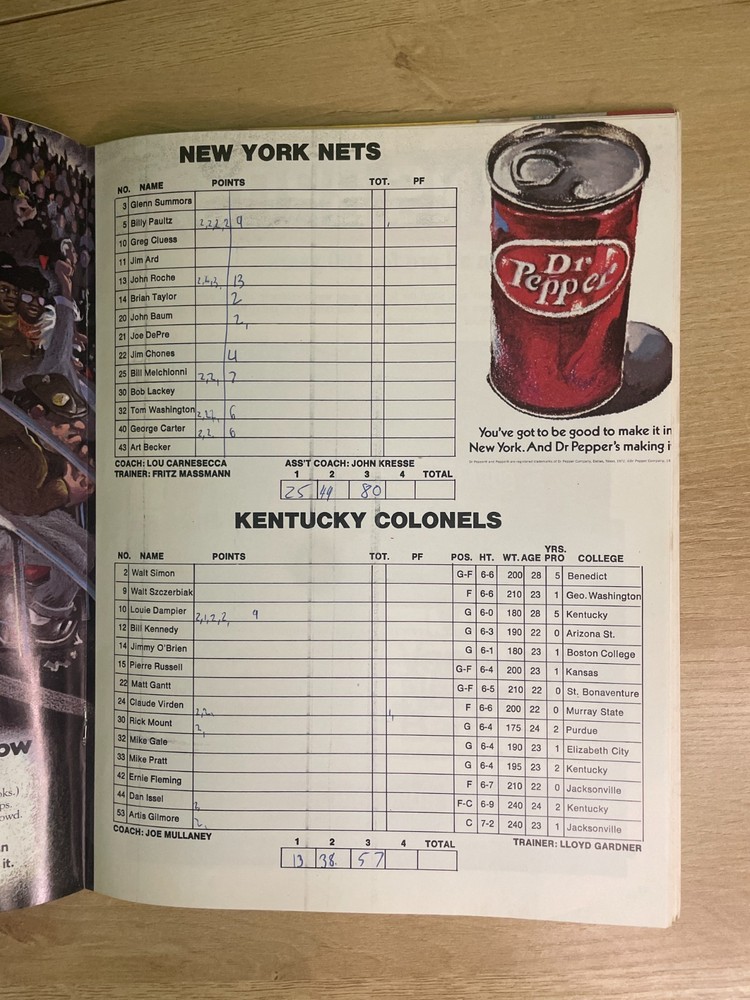1972-73 NY Nets Vs. Colonels Basketball Official Scored Program B3264