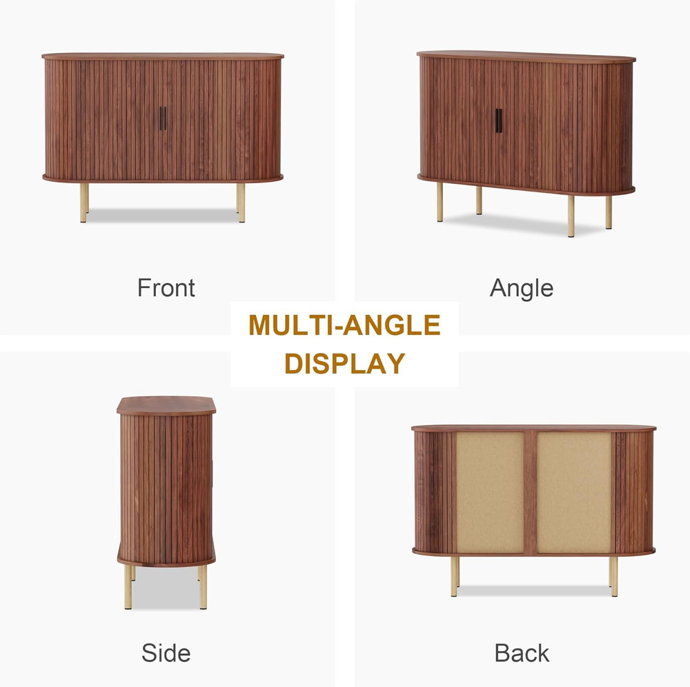 Mid Century Modern 47" Sideboard Buffet Cabinet with Sliding Doors, Walnut