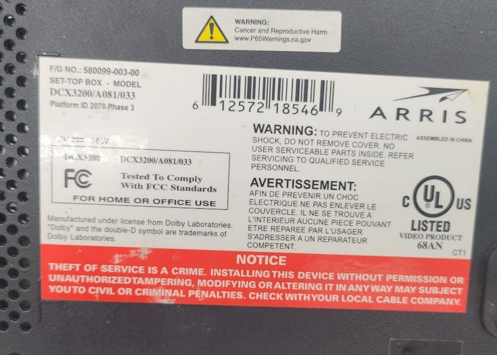 ARRIS SET-TOP BOX MODULE DCX3200/A081/033 WITH ADAPTER