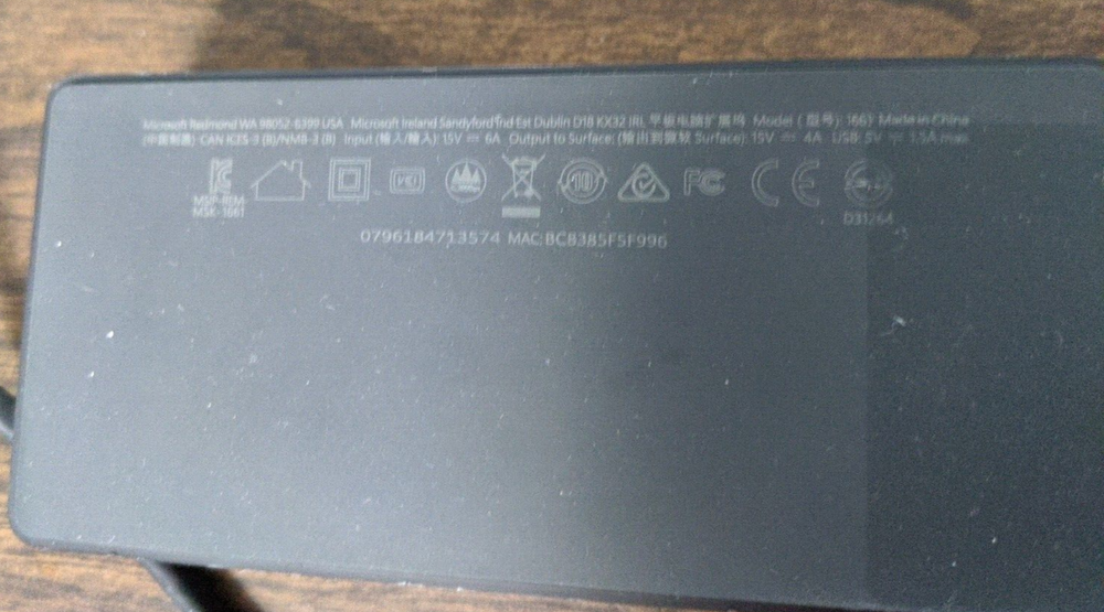 Microsoft Surface 1661, 98052-6399 Docking Station Black