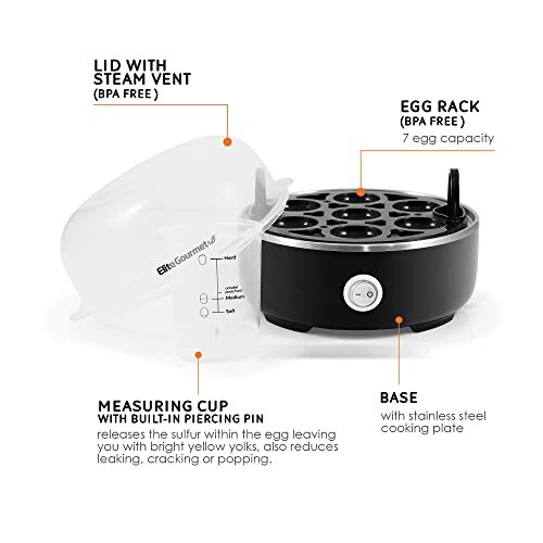 EGC115B Easy Egg Cooker Electric 7-Egg Capacity Soft Medium Hard-Boiled Egg C...