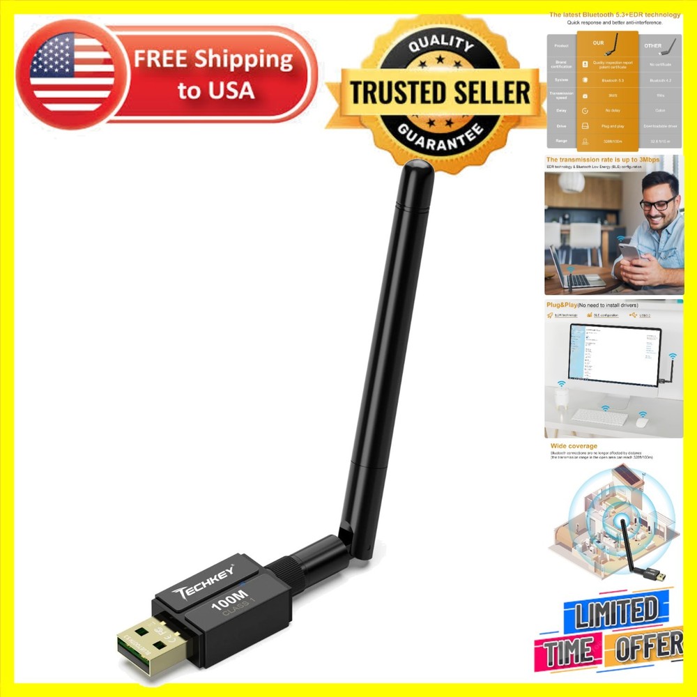 Innovative Bluetooth 5.3 USB Dongle - 328FT Wireless Connection for Windows PCs