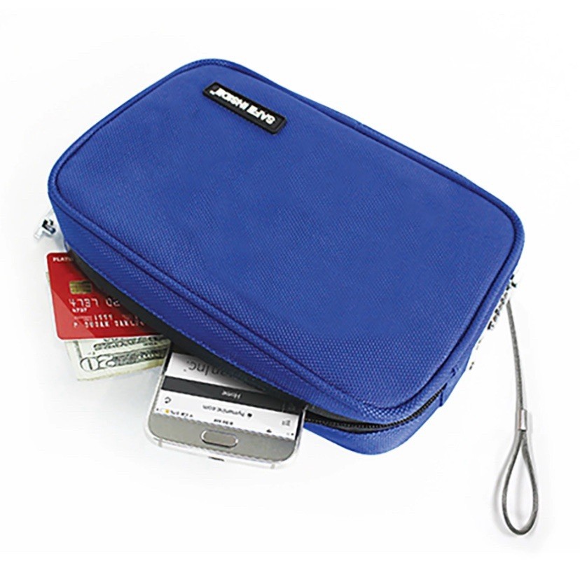 Locking Privacy Pouch Bag - SAFE INSIDE Blue Large w/ Combo Lock Latch & Tether