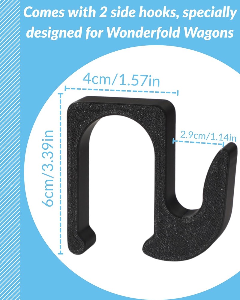 Multipurpose Side Hooks, Stroller Hooks for Bags Wonderfold One size, Black