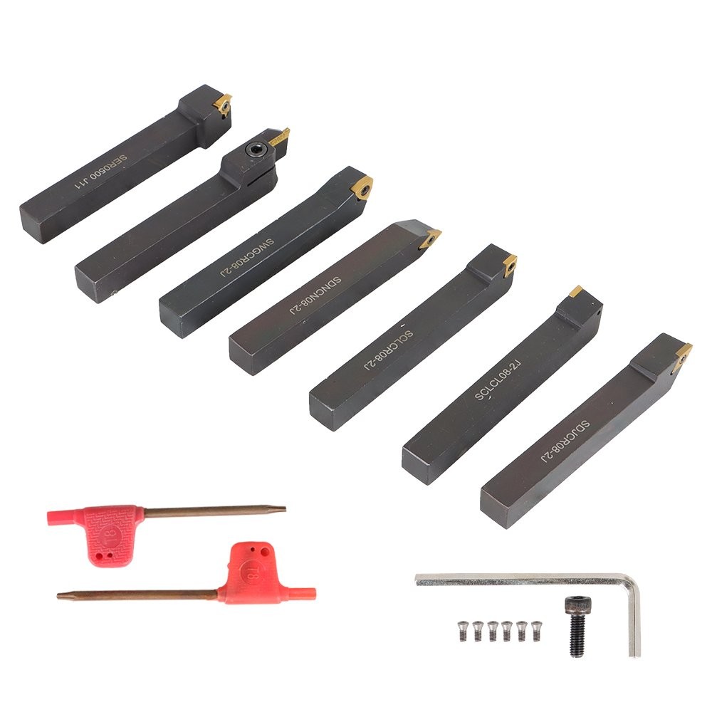 7Pcs Carbide Indexable Turning Tool 1/2" Lathe Tool Bit Thread Insert+Holder Kit