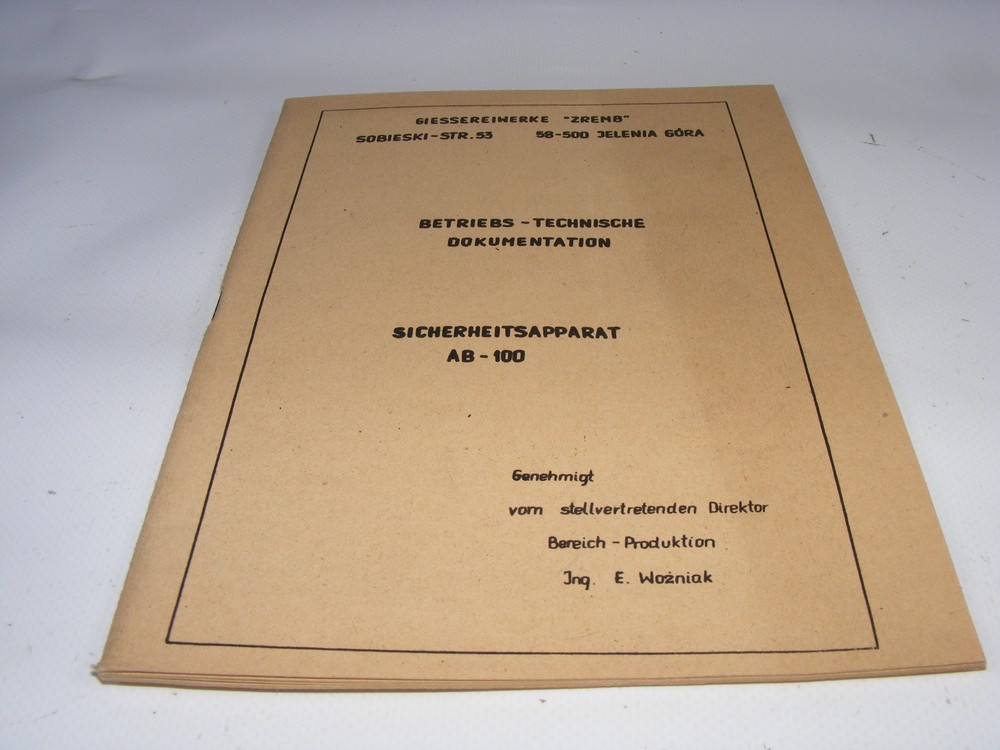 Old Notebook Operating Technical Documentation Safety Device AB 100