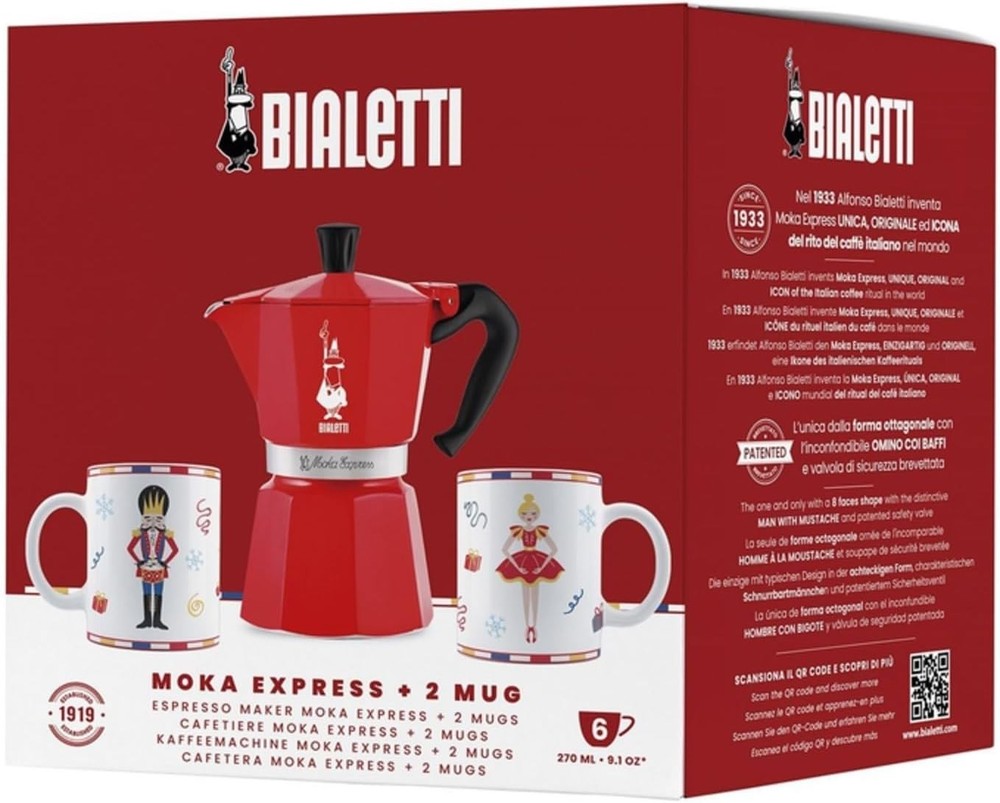 Authentic Italian Stovetop Espresso Maker - Limited Nutcracker Design, 6 Cups